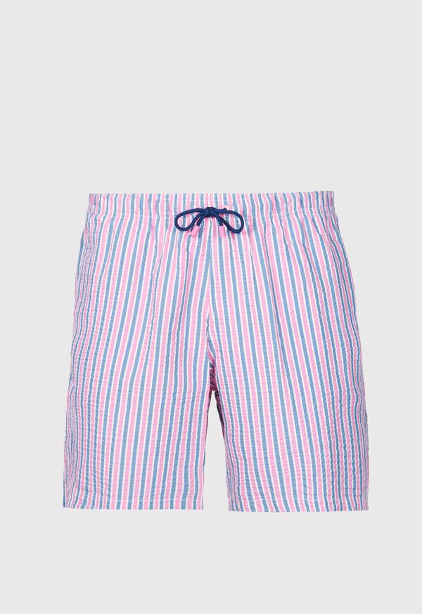 Paul Stuart Seersucker Swim Trunk Pink / Blue | NZ_PAUL67122