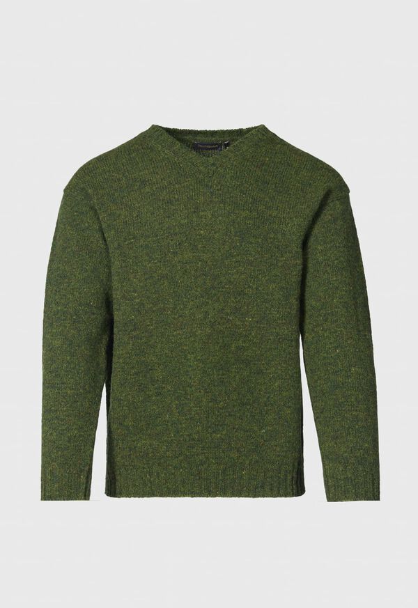 Paul Stuart Shetland Wool V-Neck Green | NZ_PAUL83298