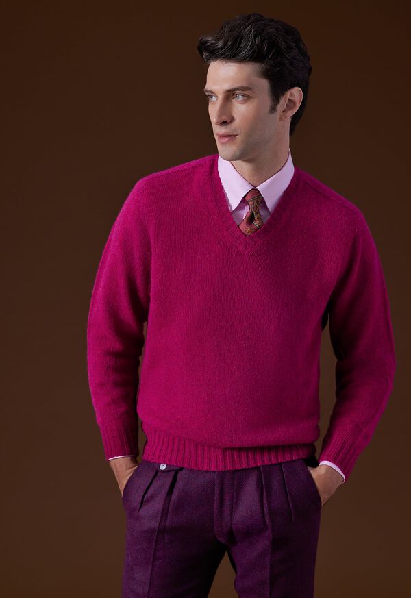 Paul Stuart Shetland Wool V-Neck Red | NZ_PAUL22098