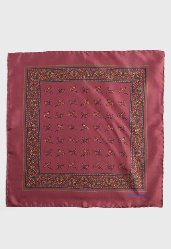 Paul Stuart Silk Deco Stripe and Bird Print Burgundy | NZ_PAUL30501