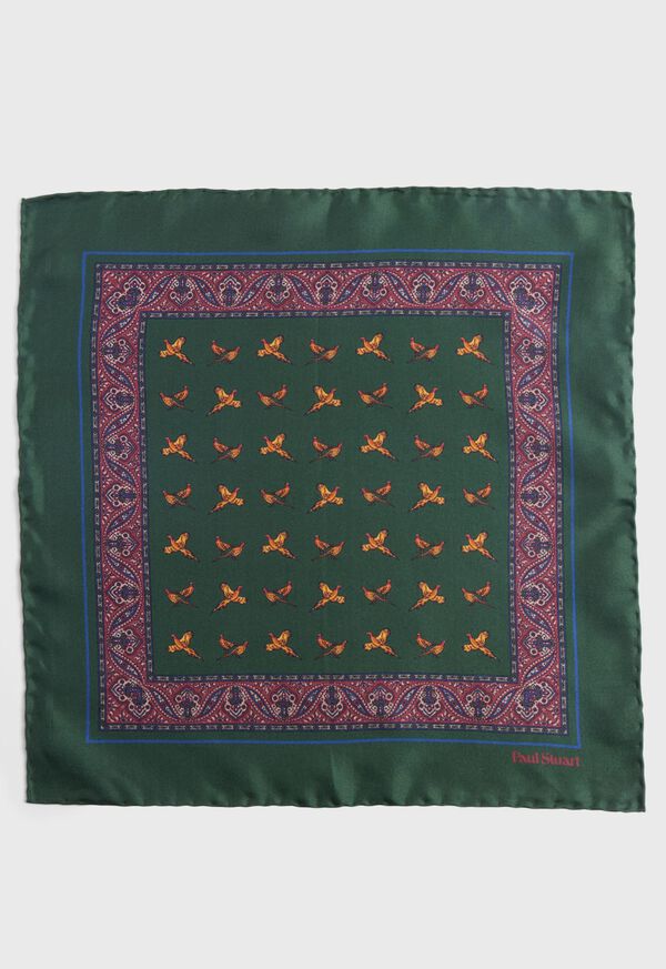 Paul Stuart Silk Deco Stripe and Bird Print Olive | NZ_PAUL39869