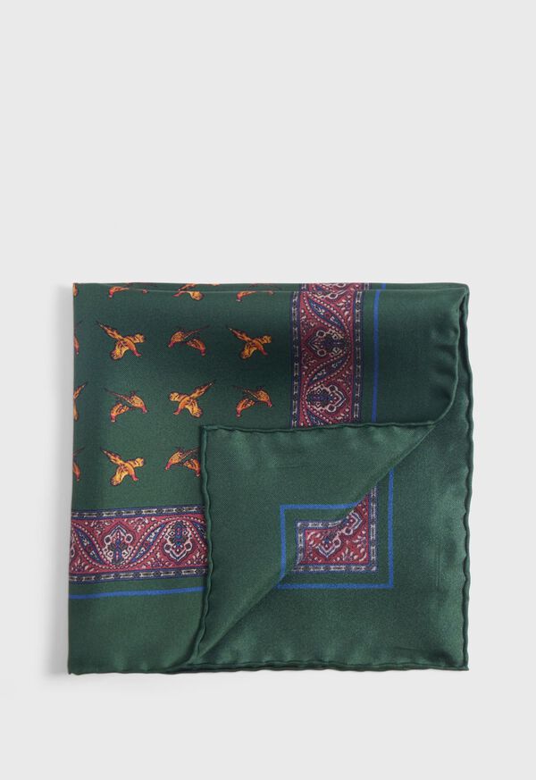 Paul Stuart Silk Deco Stripe and Bird Print Olive | NZ_PAUL39869
