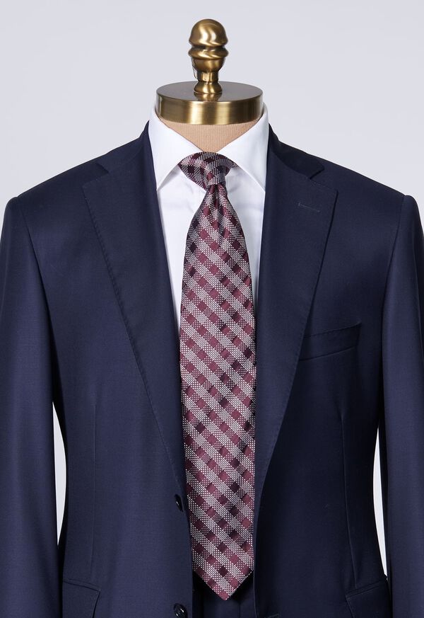Paul Stuart Silk Jacquard Check Burgundy | NZ_PAUL21628