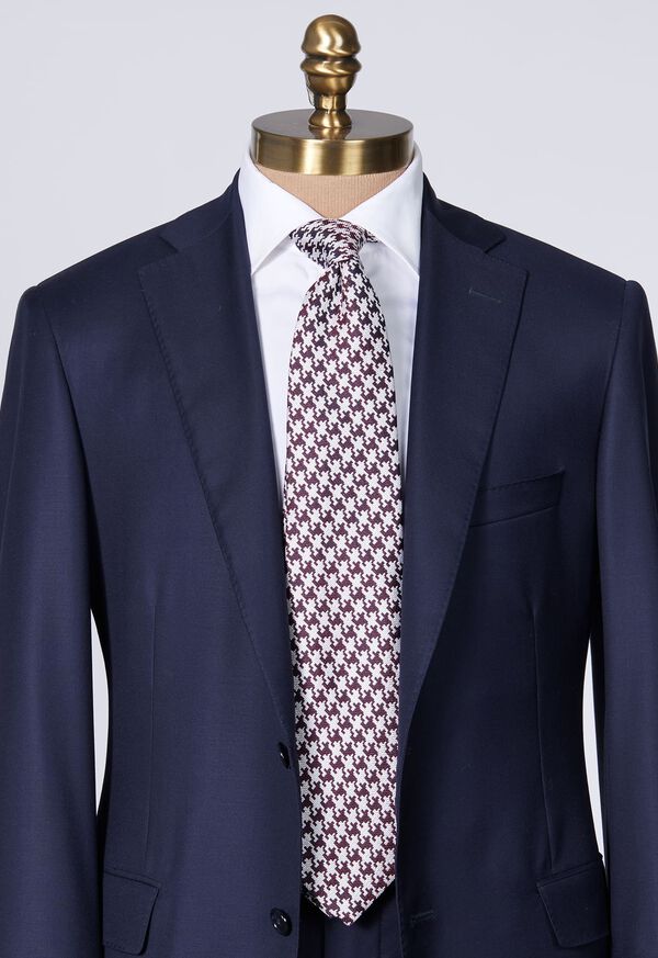 Paul Stuart Silk Jacquard Houndstooth Burgundy | NZ_PAUL65307