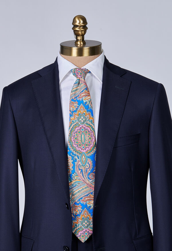 Paul Stuart Silk Twill Paisley Print Indigo | NZ_PAUL58794