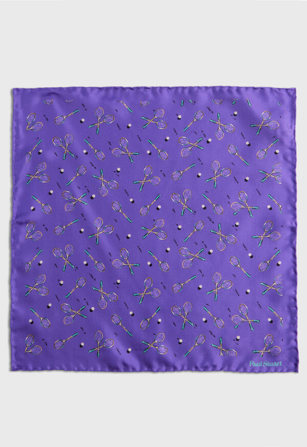 Paul Stuart Silk Twill Tennis Racket Print Purple | NZ_PAUL48871