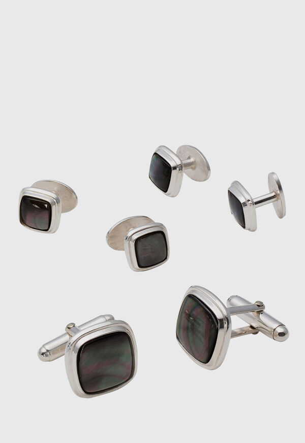 Paul Stuart Square Smoked Mother of Pearl & Sterling Silver Stud Set Silver | NZ_PAUL78753