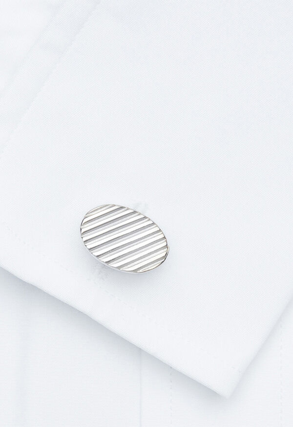 Paul Stuart Sterling Silver Ribbed Oval Cufflinks Silver | NZ_PAUL89062