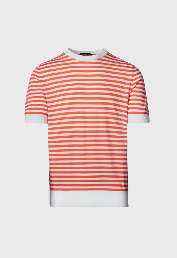 Paul Stuart Stripe Knit Short Sleeve Crewneck Red / White | NZ_PAUL10892