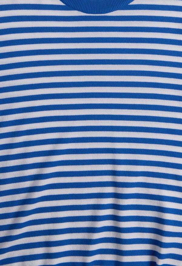 Paul Stuart Stripe Knit Short Sleeve Crewneck Blue / White | NZ_PAUL50373