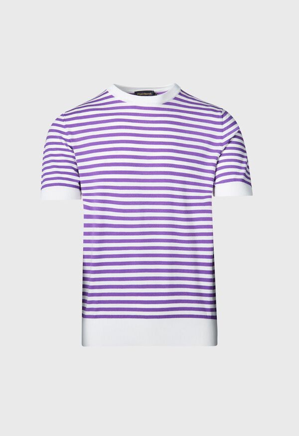 Paul Stuart Stripe Knit Short Sleeve Crewneck Purple / White | NZ_PAUL47577