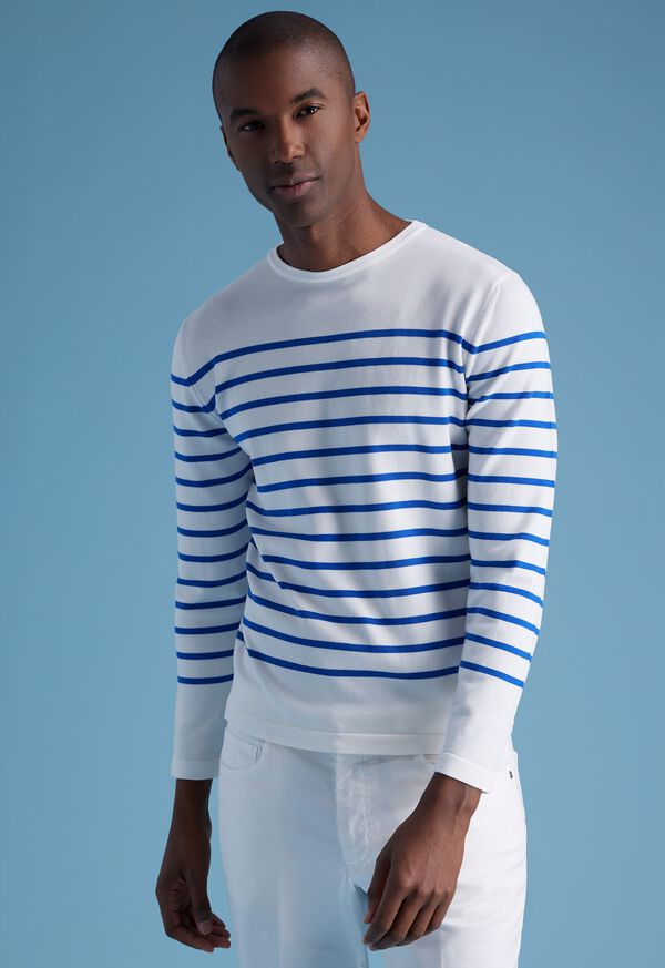 Paul Stuart Striped Crewneck White / Blue | NZ_PAUL24476