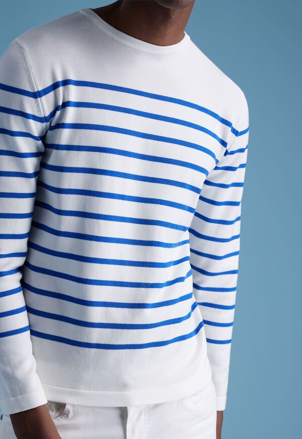 Paul Stuart Striped Crewneck White / Blue | NZ_PAUL24476