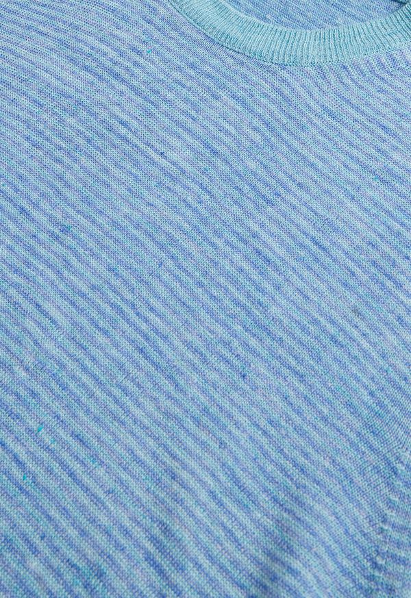 Paul Stuart Striped Short Sleeve Linen Crewneck Turquoise | NZ_PAUL17089