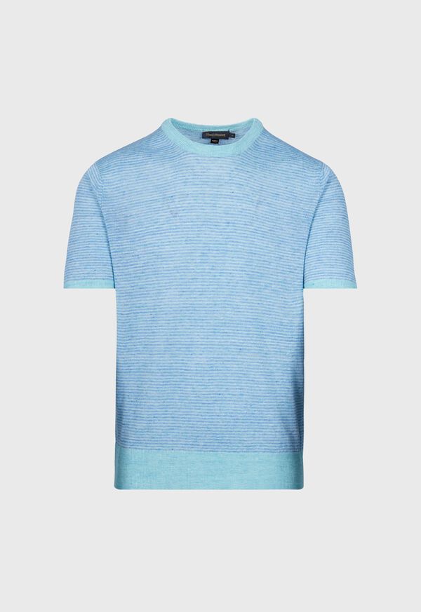 Paul Stuart Striped Short Sleeve Linen Crewneck Turquoise | NZ_PAUL17089