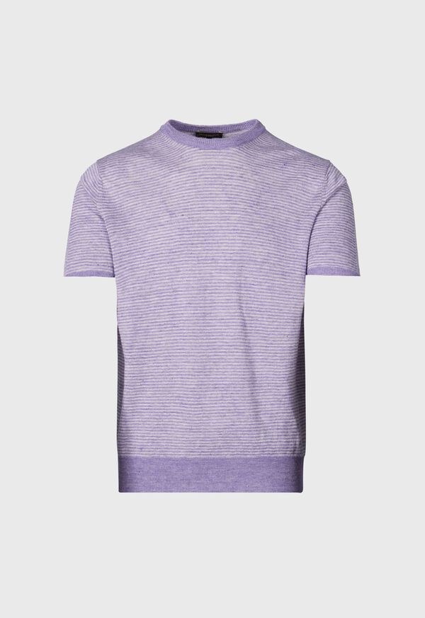 Paul Stuart Striped Short Sleeve Linen Crewneck Lavender | NZ_PAUL62400