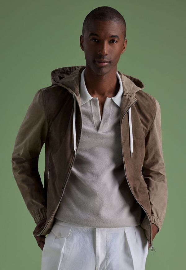 Paul Stuart Suede Front Hooded Jacket Khaki | NZ_PAUL23644