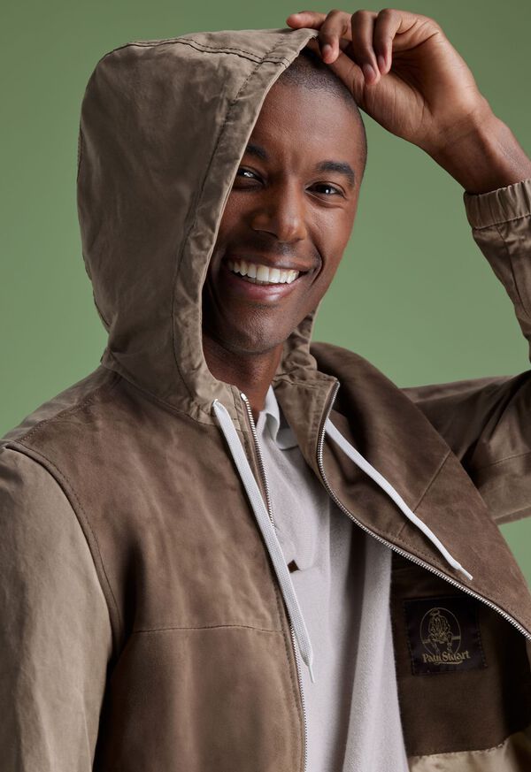 Paul Stuart Suede Front Hooded Jacket Khaki | NZ_PAUL23644