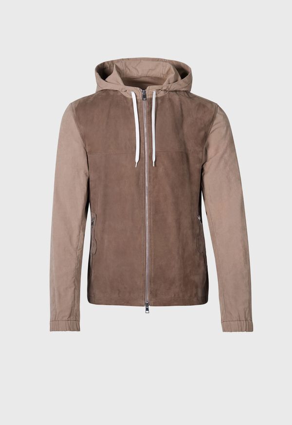 Paul Stuart Suede Front Hooded Jacket Khaki | NZ_PAUL23644