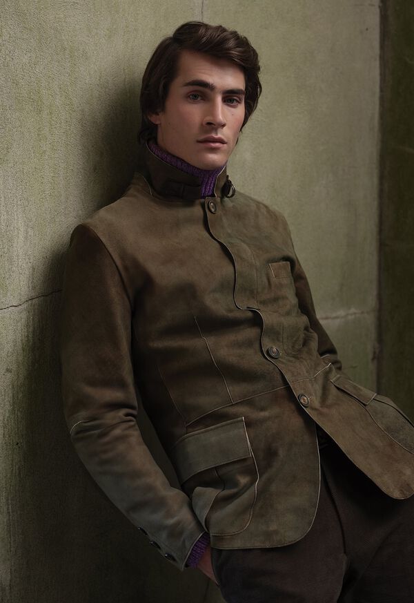 Paul Stuart Suede Raw Edge Jacket Olive | NZ_PAUL56021