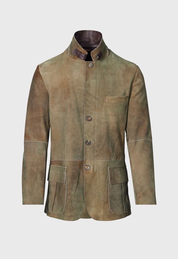 Paul Stuart Suede Raw Edge Jacket Olive | NZ_PAUL56021