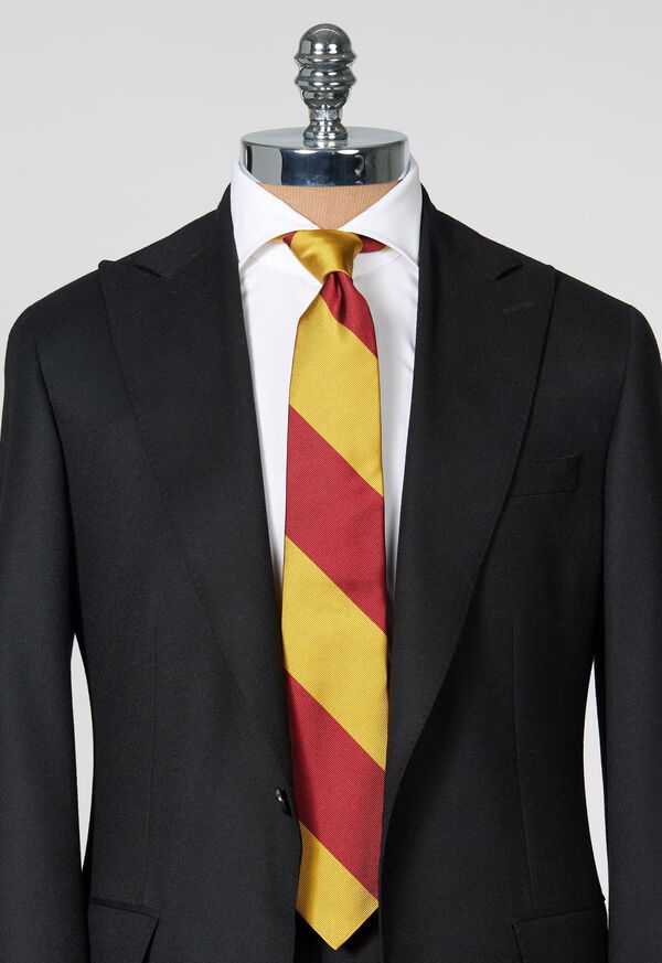 Paul Stuart Two-Tone Woven Silk Striped Brown / Gold | NZ_PAUL15576