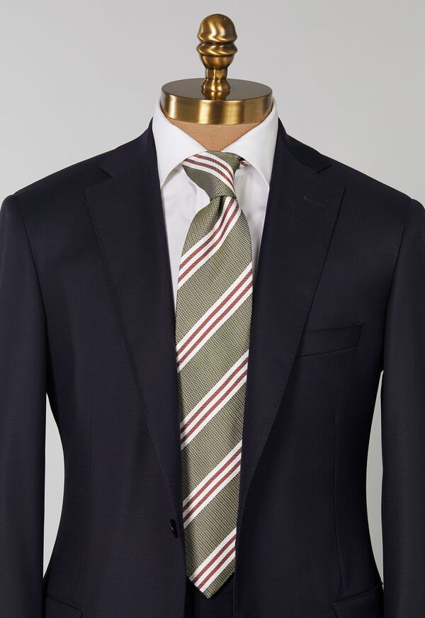 Paul Stuart Wide Textured Stripe Olive | NZ_PAUL70994