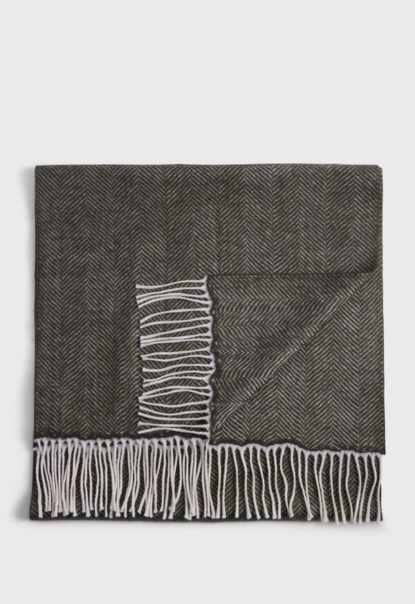 Paul Stuart Wool Chevron Scarf Olive | NZ_PAUL69527
