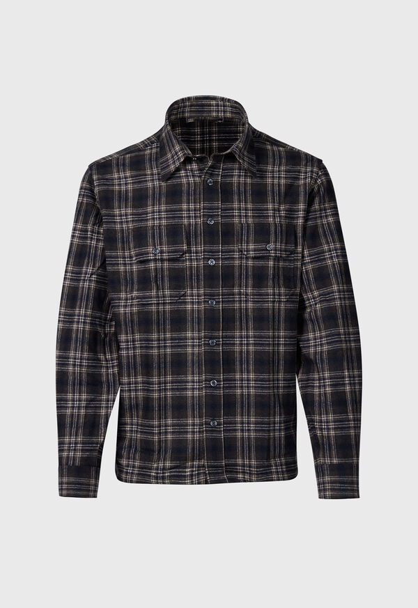 Paul Stuart Wool Plaid Overshirt Brown | NZ_PAUL79531