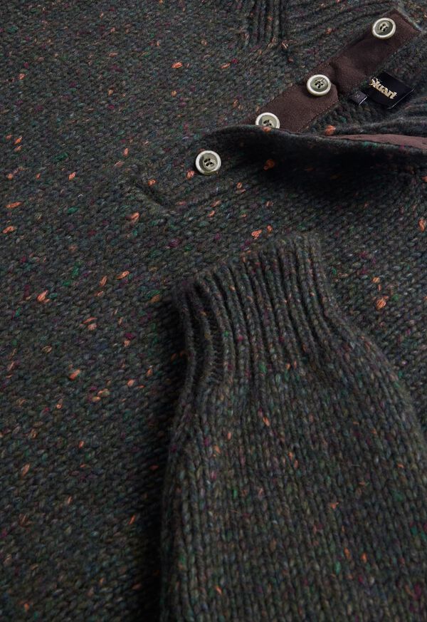 Paul Stuart Wool & Cashmere Donegal Button Mock Neck Dark Olive | NZ_PAUL49379