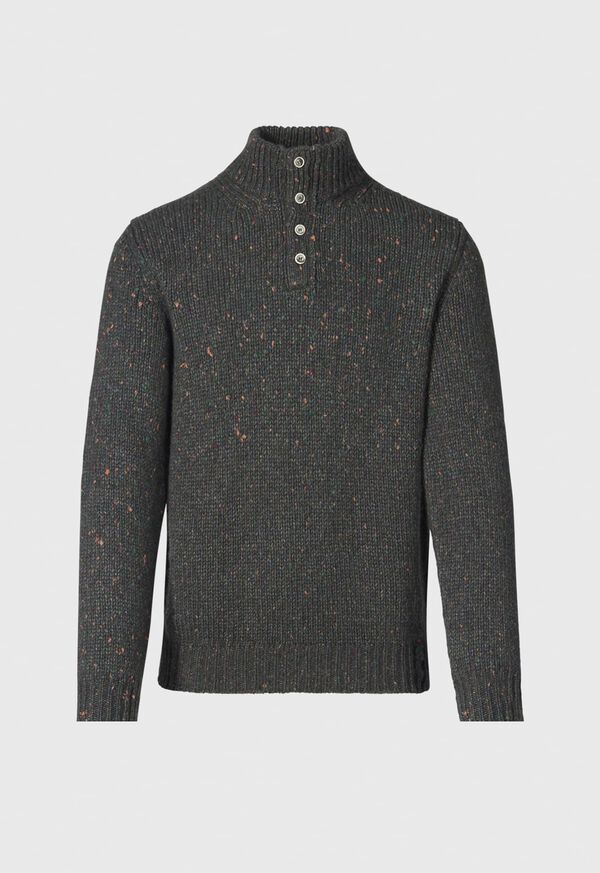 Paul Stuart Wool & Cashmere Donegal Button Mock Neck Dark Olive | NZ_PAUL49379