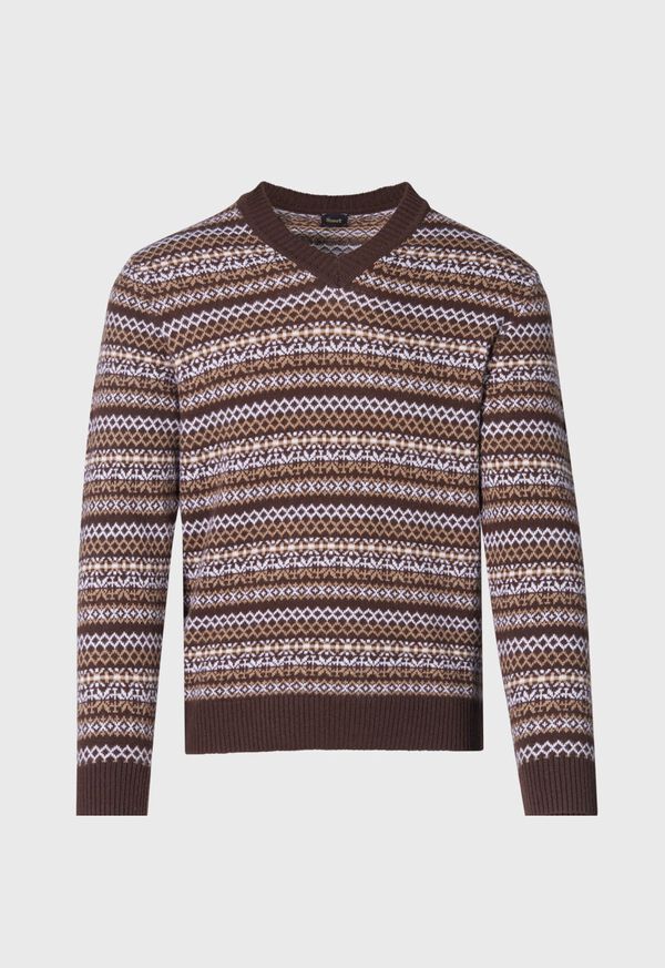 Paul Stuart Wool & Cashmere Fair Isle V-Neck Dark Brown | NZ_PAUL44266