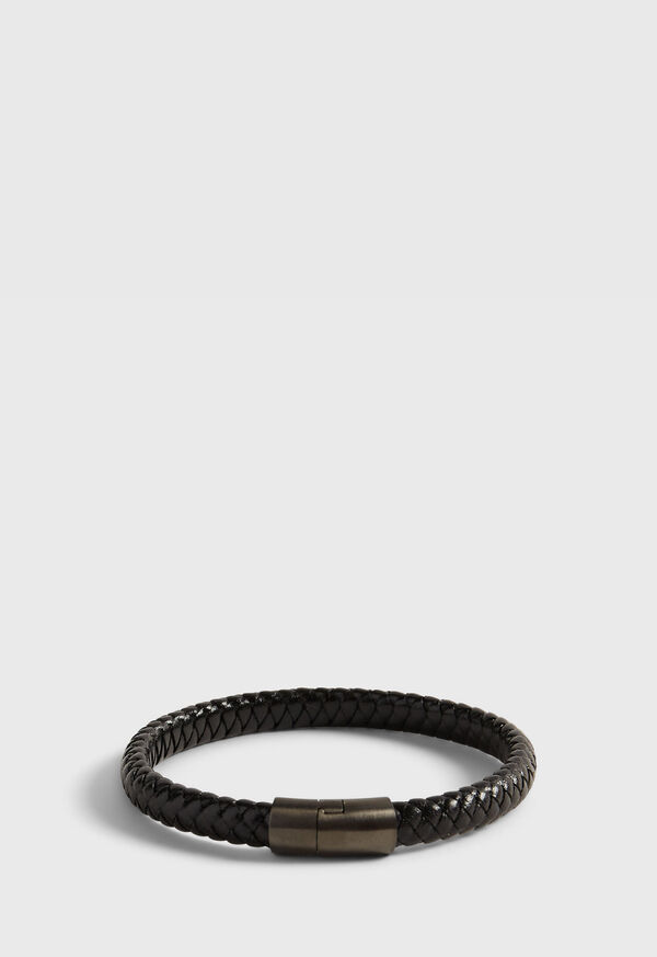 Paul Stuart Woven Leather Bracelet with Sterling Silver Black | NZ_PAUL15679