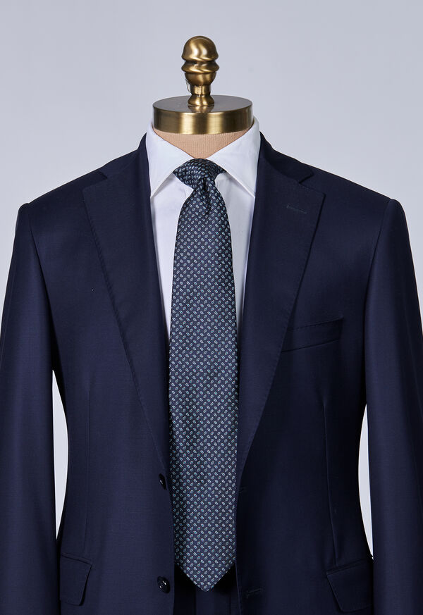 Paul Stuart Woven Silk Micro Pine Motiff Navy | NZ_PAUL25165