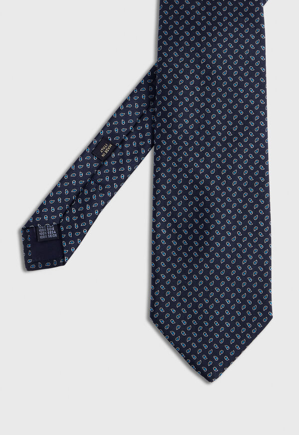 Paul Stuart Woven Silk Micro Pine Motiff Navy | NZ_PAUL25165