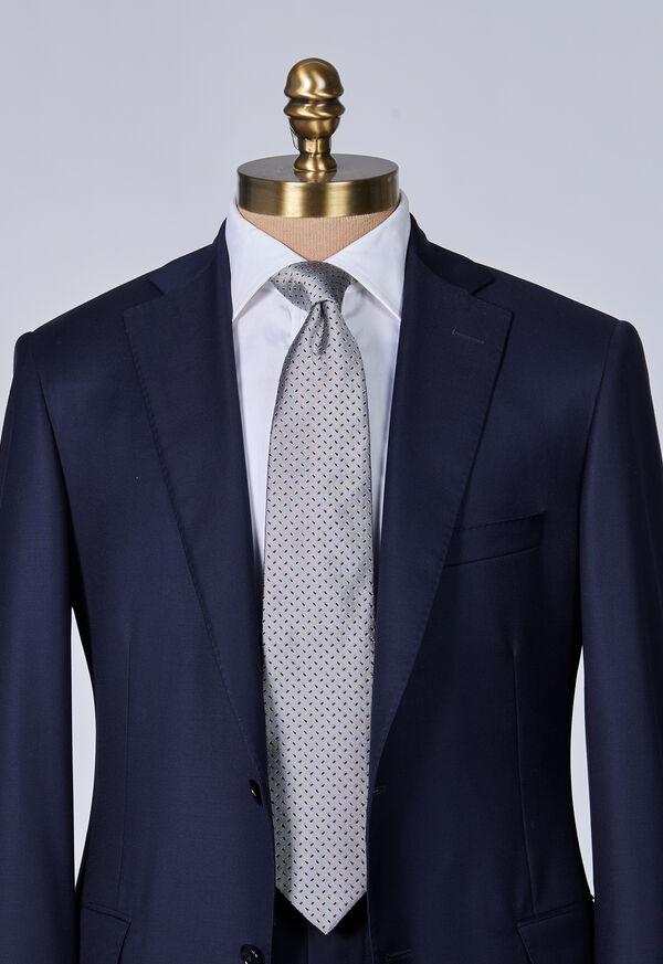 Paul Stuart Woven Silk Micro Pine Motiff Silver | NZ_PAUL77022