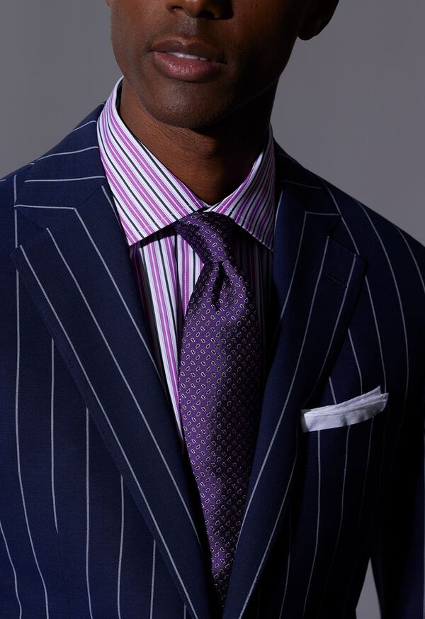 Paul Stuart Woven Silk Micro Pine Motiff Purple | NZ_PAUL51403