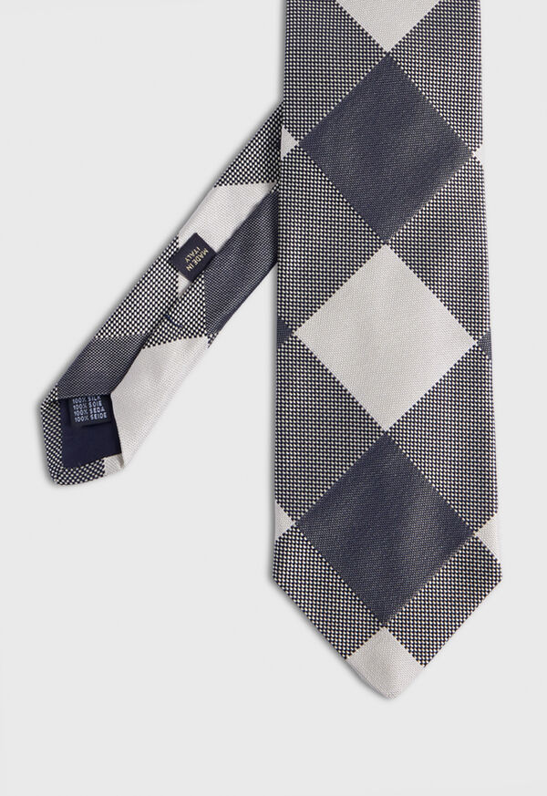 Paul Stuart Woven Silk Oversized Check Grey | NZ_PAUL72874